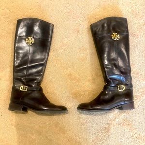 Tory Burch brown boots with gold hardware